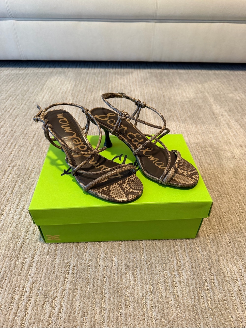 Sam Edelman Brown Snake-Print Knotted Strappy Heeled Sandals - Picture 4 of 7